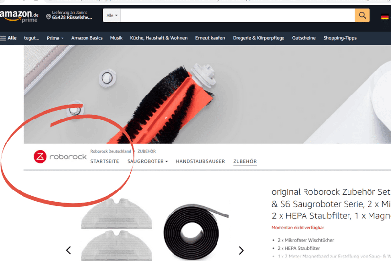 Der Roborock Amazon Shop ist zu sehen